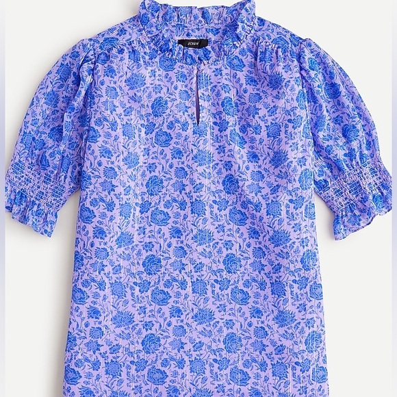 J. Crew Tops - 💙 J.Crew Puff-Sleeve Crinkle Chiffon Top – Rose Vines | Size S